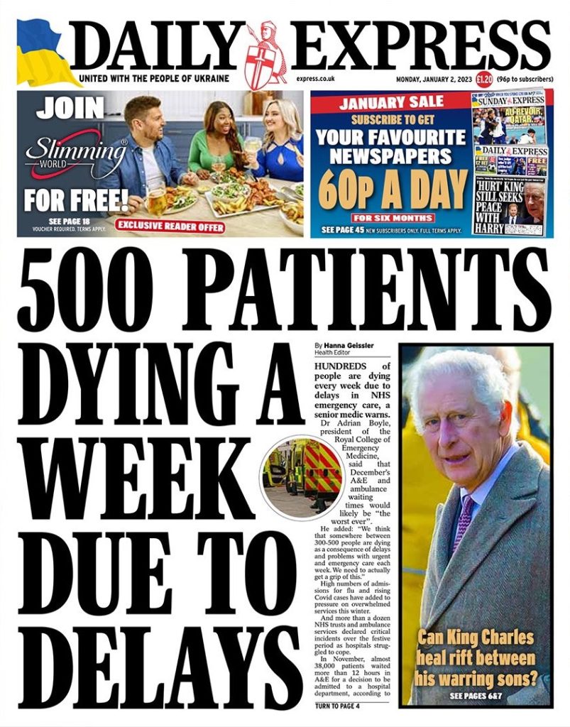 Daily Express Front Page 2nd of January 2023 - Tomorrow's Papers Today!