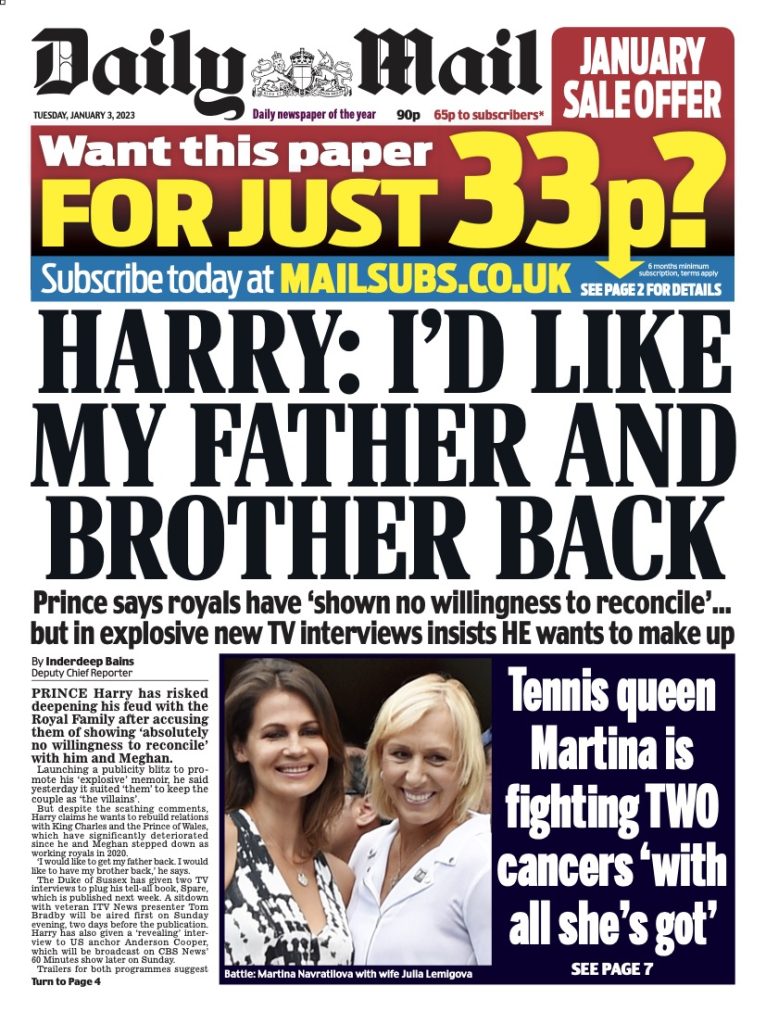 Daily Mail Front Page 3rd of January 2023 Tomorrow's Papers Today!