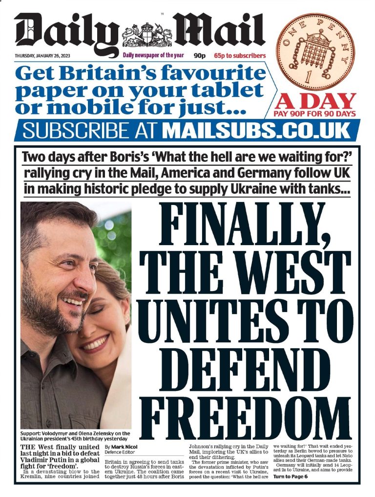 Daily Mail Front Page 26th of January 2023 Tomorrow's Papers Today!