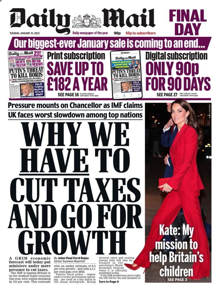 Daily Mail Front Page 31st of January 2023 Tomorrow's Papers Today!