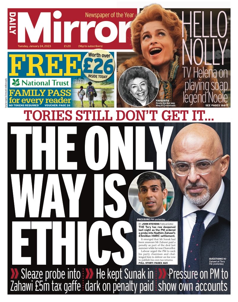 Daily Mirror Front Page 24th Of January 2023 Tomorrows Papers Today 