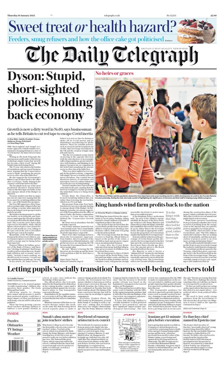 Daily Telegraph Front Page 19th Of January 2023 Tomorrows Papers Today 6094
