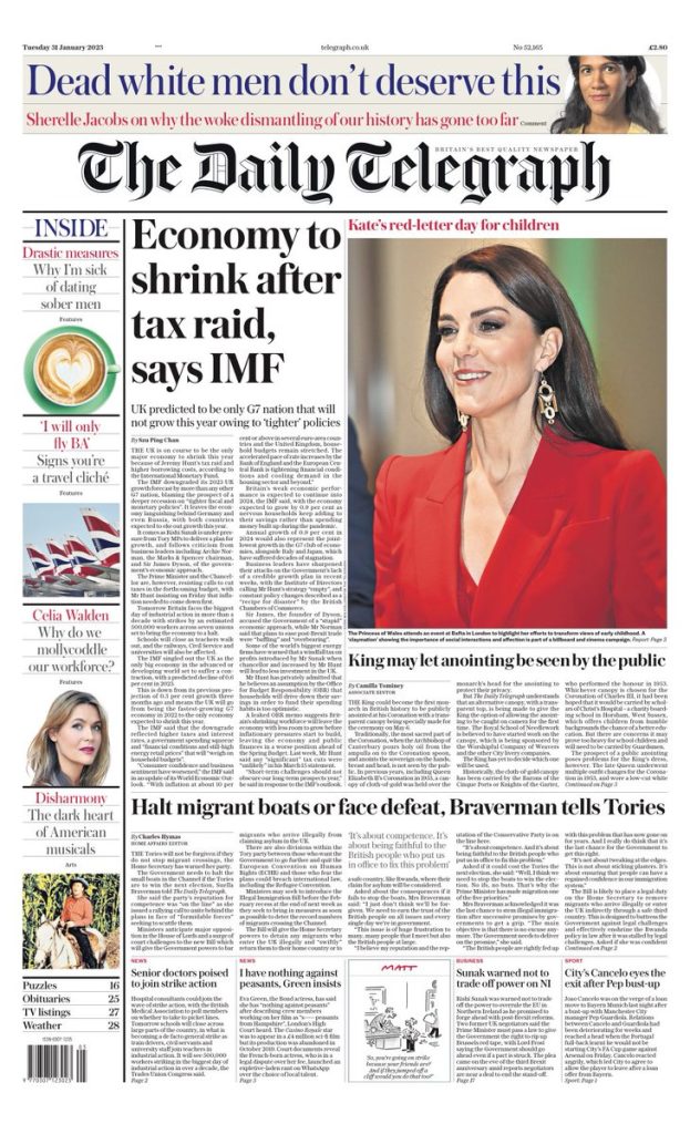 Daily Telegraph Front Page 31st Of January 2023 Tomorrows Papers Today 5519