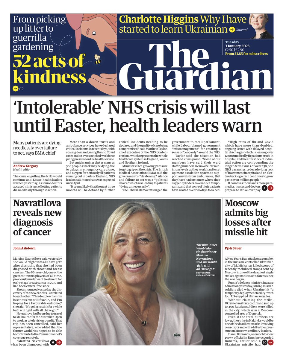 Guardian Front Page 3rd of January 2023 Tomorrow's Papers Today!