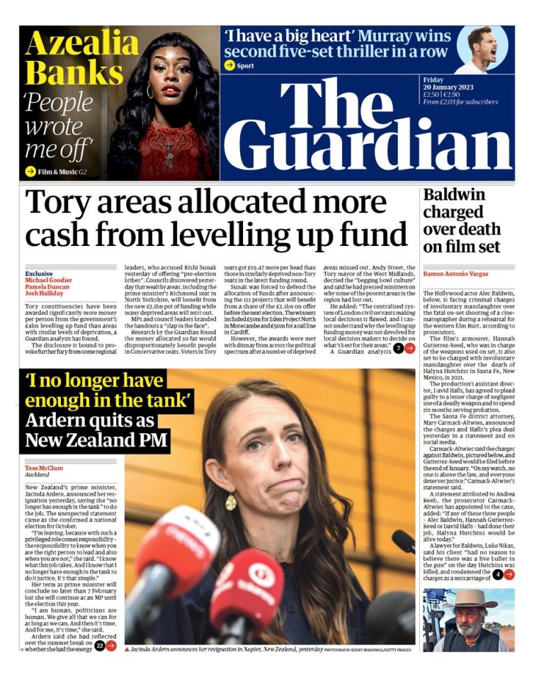 Guardian Front Page 20th Of January 2023 Tomorrows Papers Today 9343