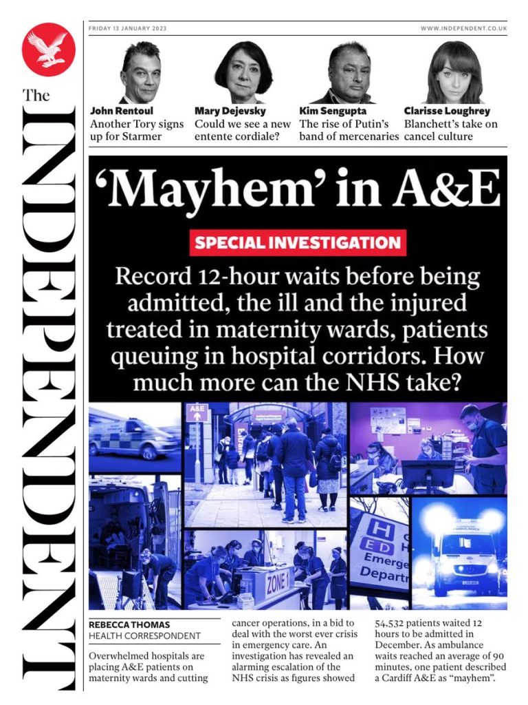 Independent Front Page 13th Of January 2023 Tomorrows Papers Today 0349