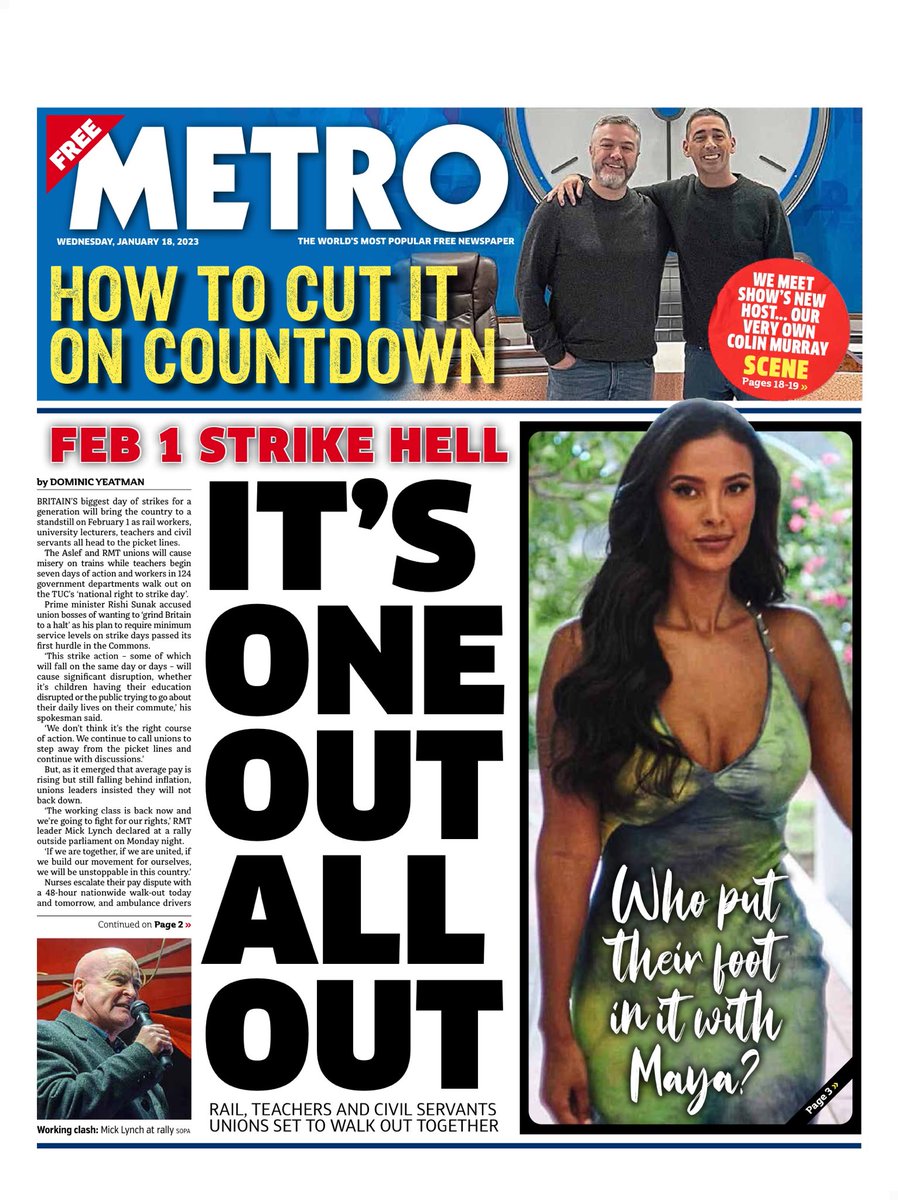 Metro Front Page 18th Of January 2023 Tomorrows Papers Today