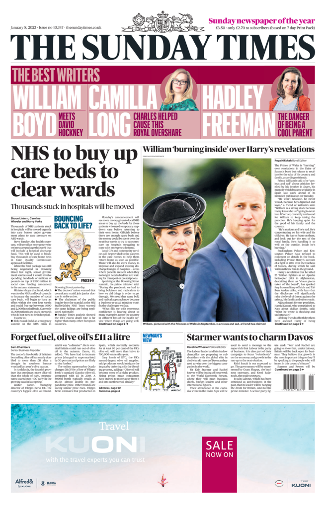 Sunday Times Front Page 8th Of January 2023 - Tomorrow's Papers Today!