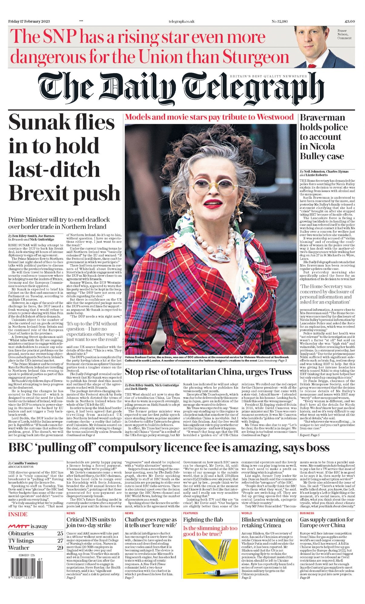 Daily Telegraph Front Page 17th of February 2023 Tomorrow's Papers Today!