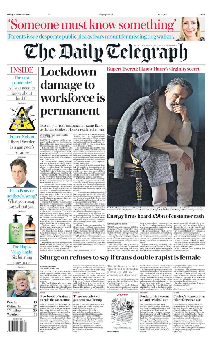 Daily Telegraph Front Page 3rd Of February 2023 Tomorrows Papers Today