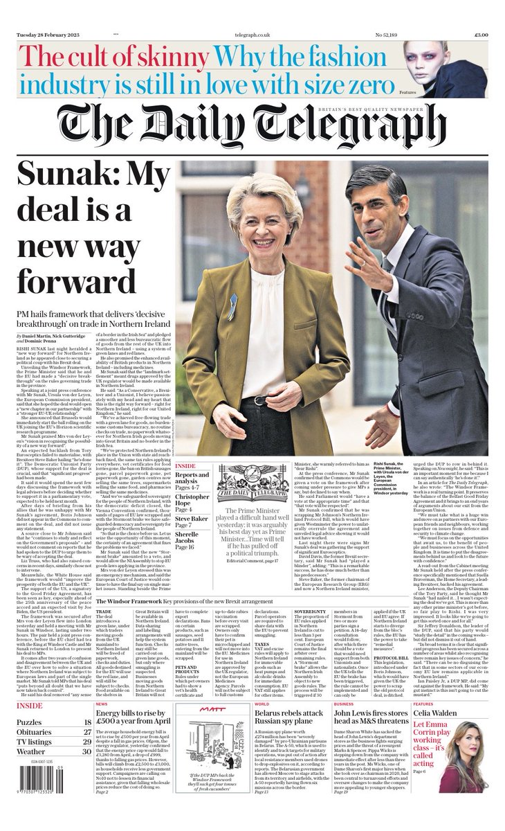 Daily Telegraph Front Page 28th Of February 2023 Tomorrows Papers Today