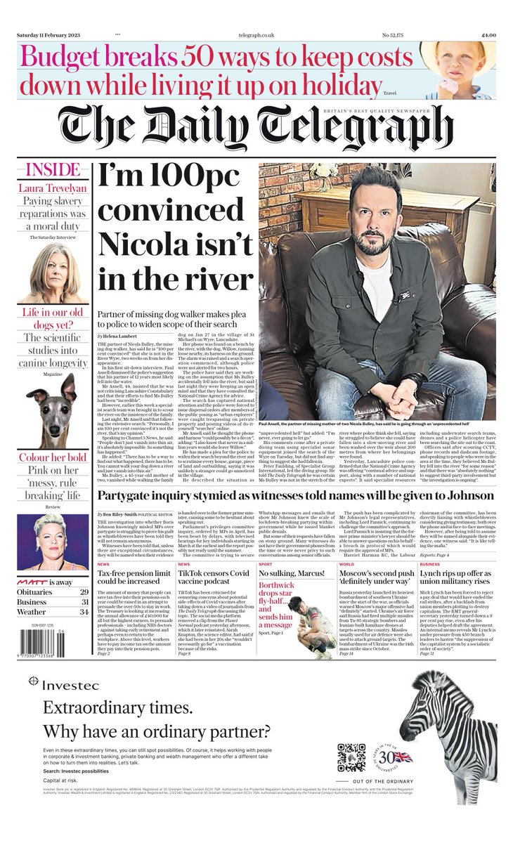Daily Telegraph Front Page 11th Of February 2023 Tomorrows Papers Today 7796