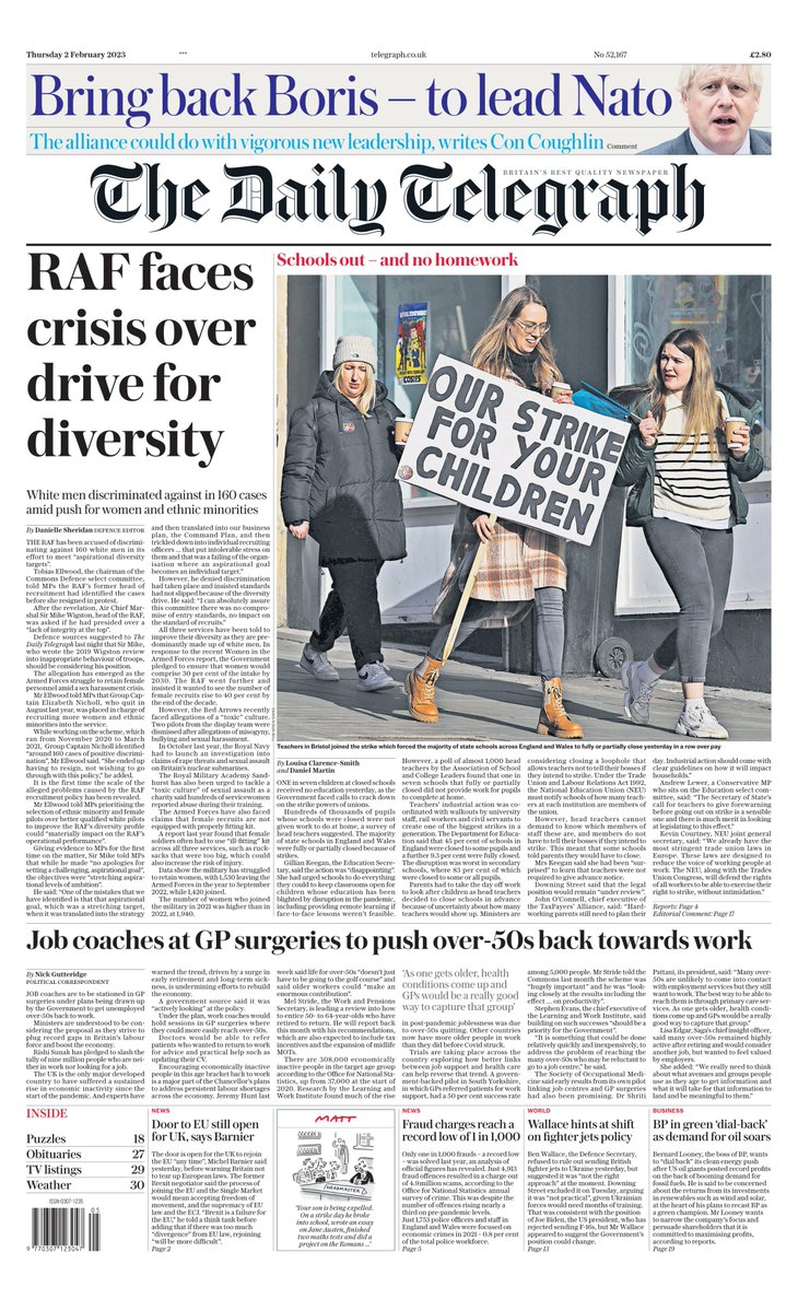Daily Telegraph Front Page 2nd Of February 2023 Tomorrows Papers Today 8637