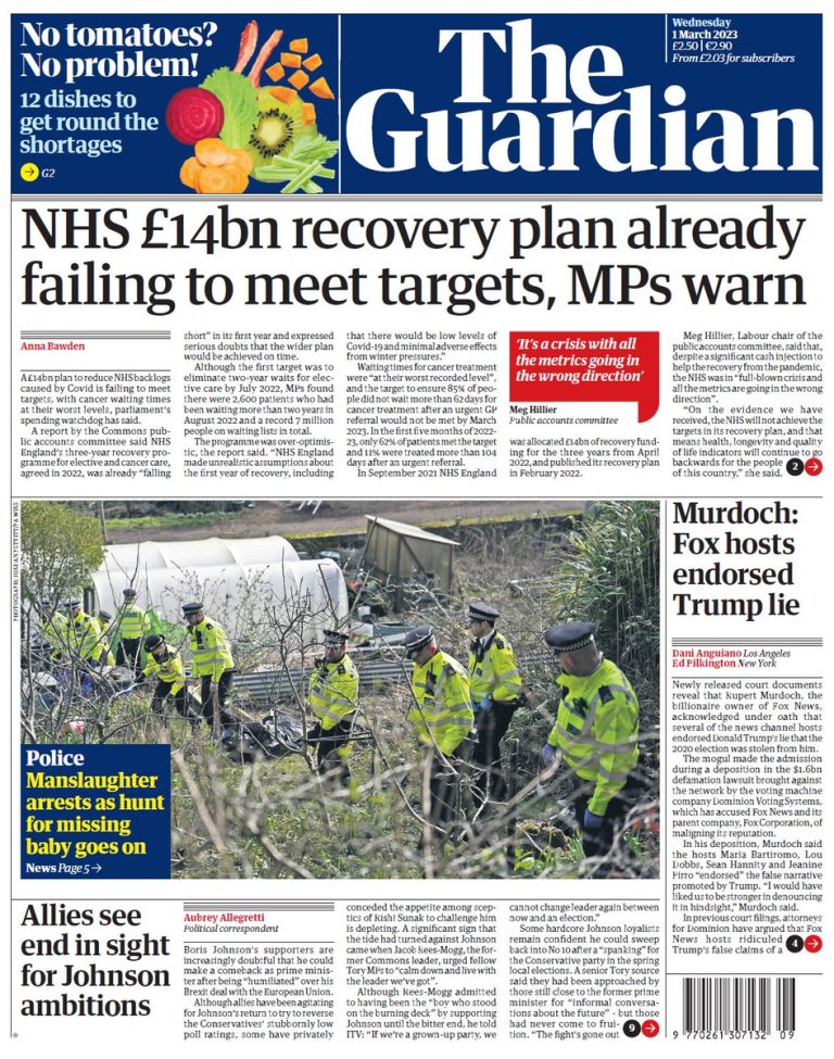 Guardian Front Page 1st Of March 2023 Tomorrows Papers Today 