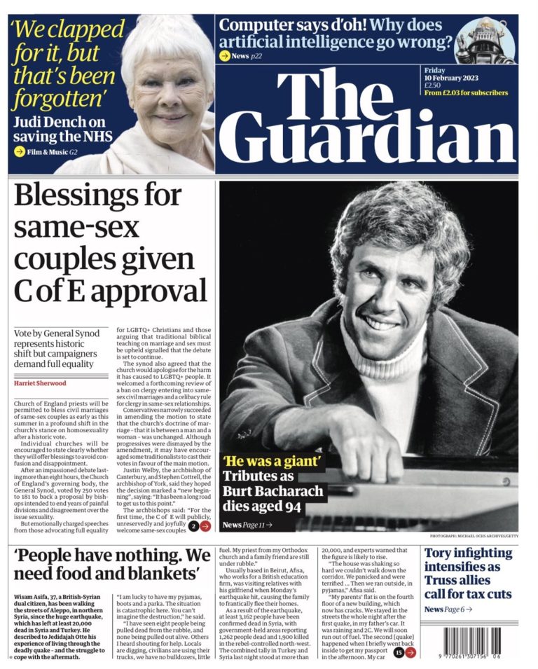 Guardian Front Page 10th Of February 2023 Tomorrows Papers Today 1414