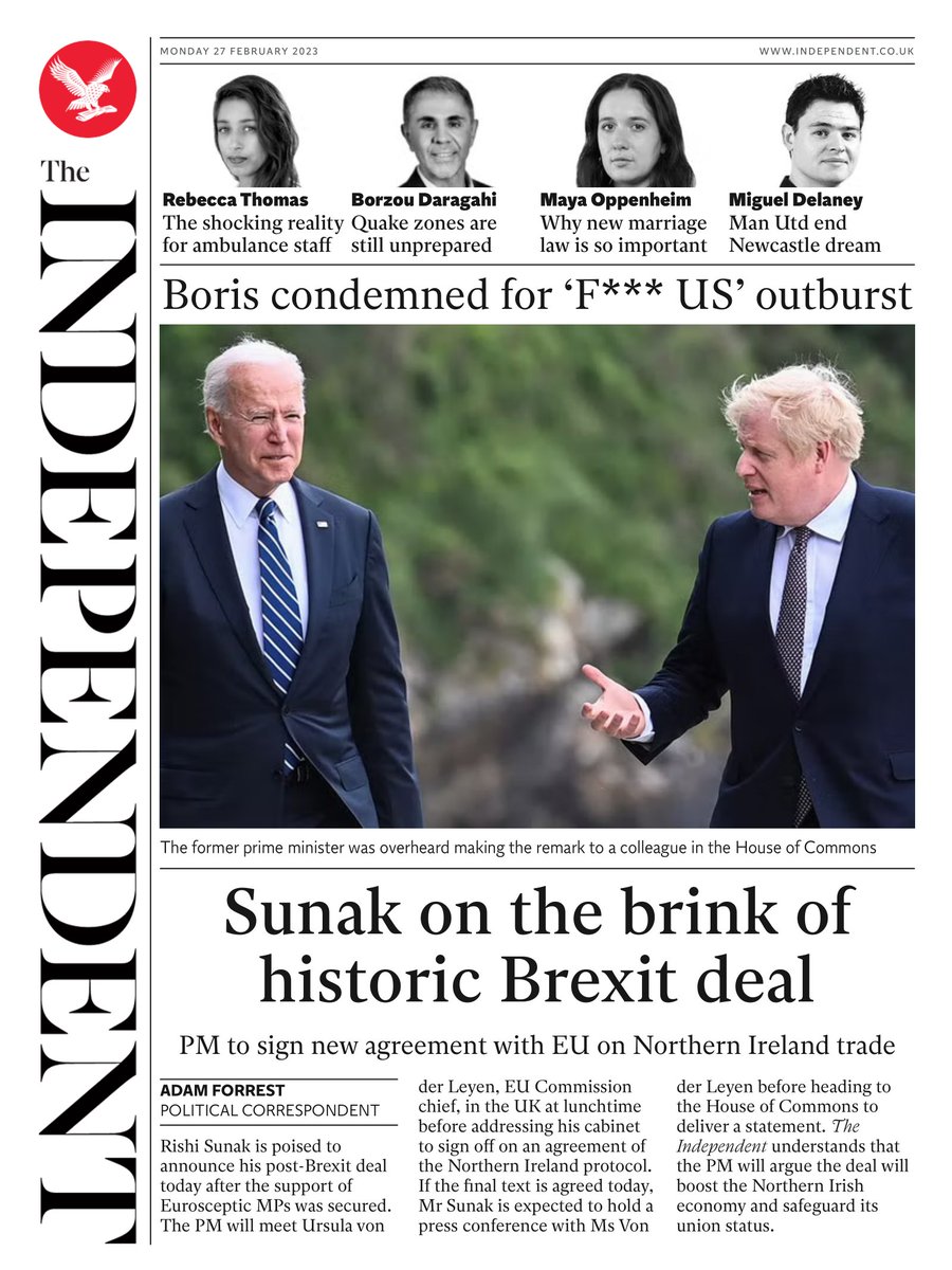 Independent Front Page 27th Of February 2023 Tomorrows Papers Today 8504