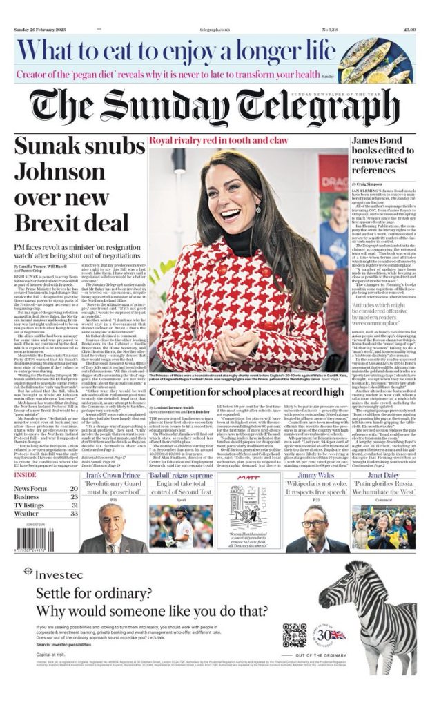 Sunday Telegraph Front Page 26th of February 2023 - Tomorrow's Papers ...