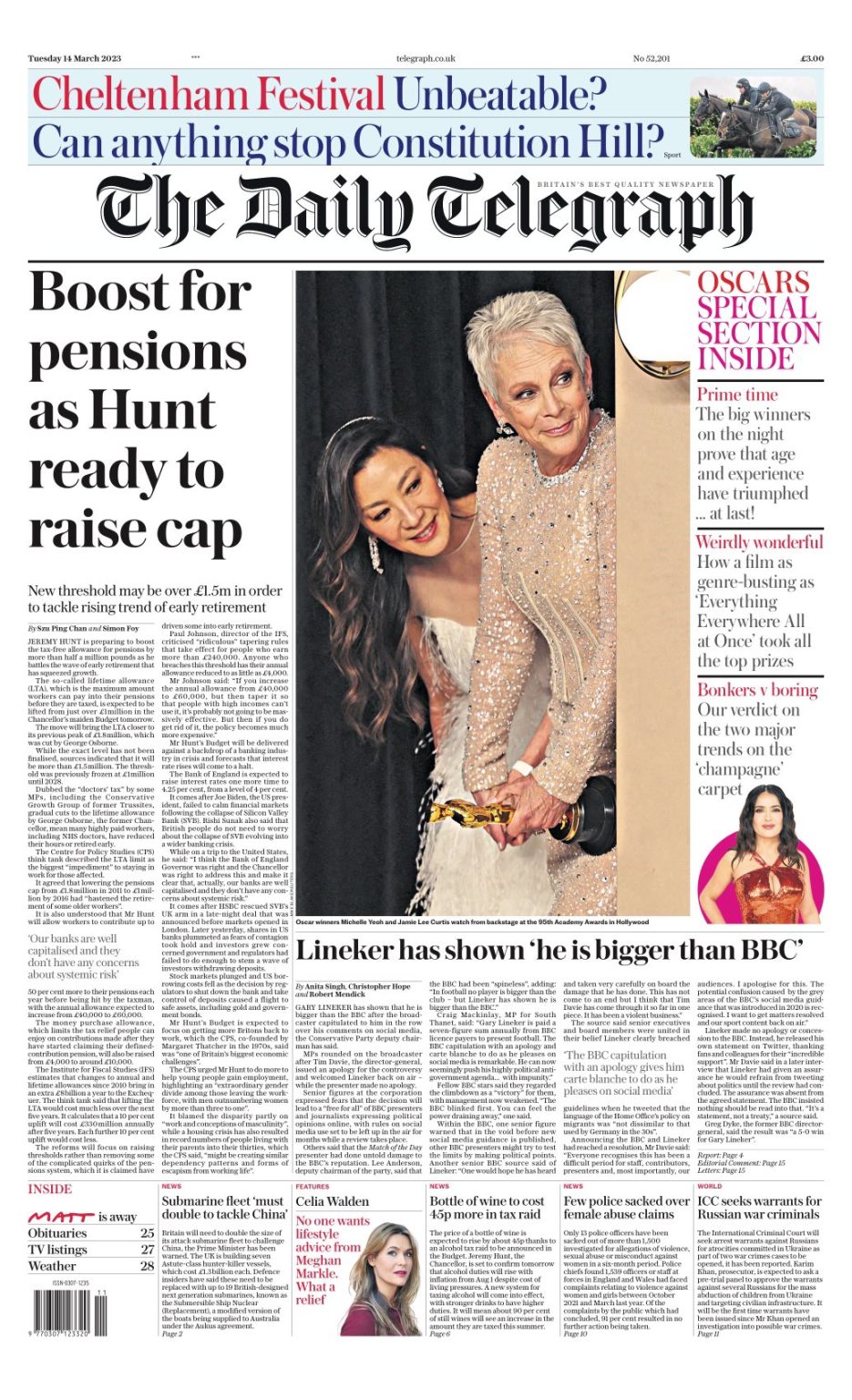 Daily Telegraph Front Page 14th Of March 2023 Tomorrows Papers Today 5337