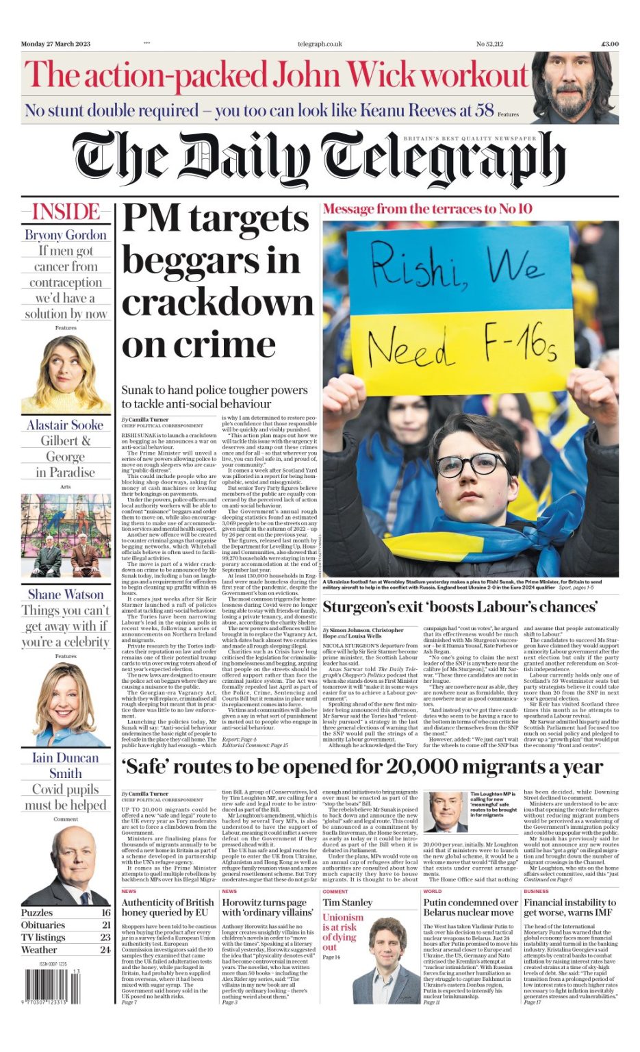 Daily Telegraph Front Page 27th Of March 2023 Tomorrows Papers Today