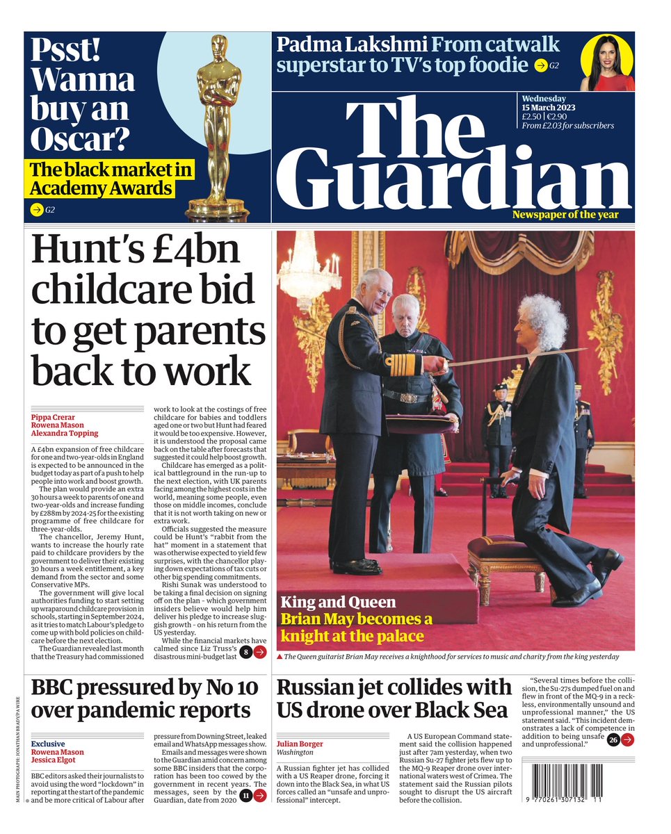 Guardian Front Page 15th of March 2023 Tomorrow's Papers Today!