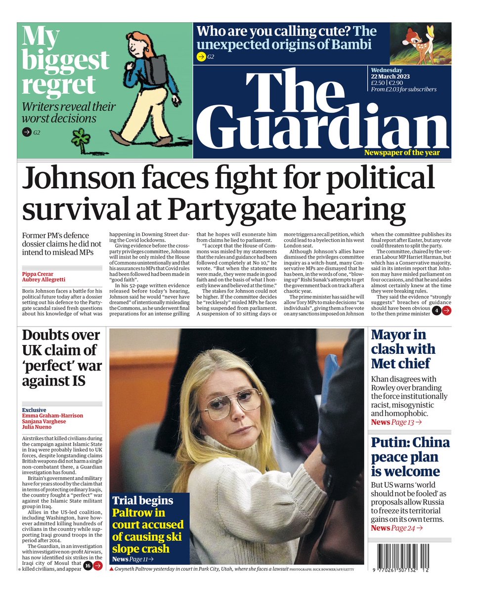 Guardian Front Page 22nd Of March 2023 Tomorrows Papers Today 0750