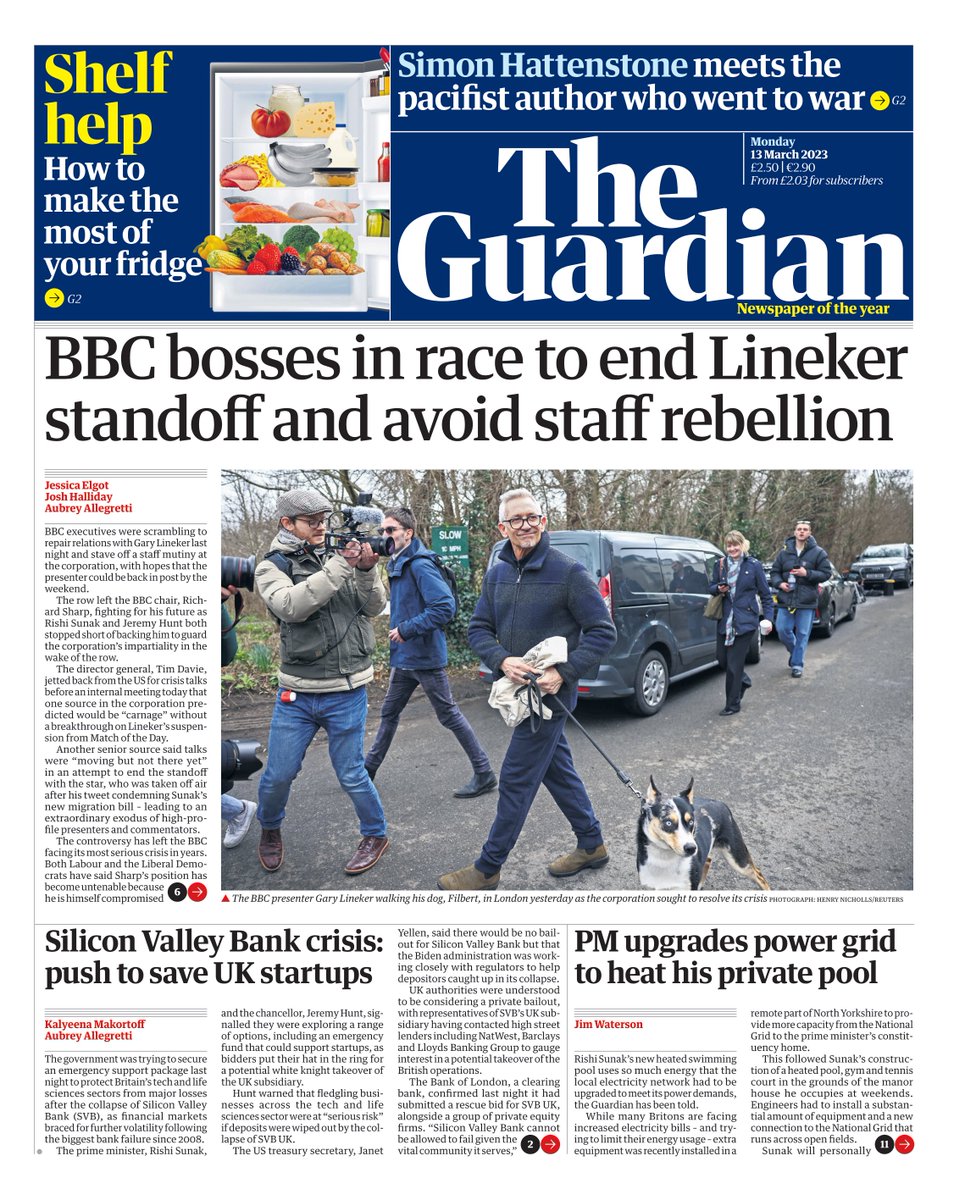 Guardian Front Page 13th Of March 2023 Tomorrows Papers Today