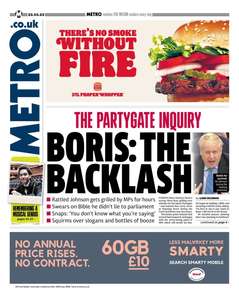 Metro Front Page 23rd Of March 2023 Tomorrows Papers Today