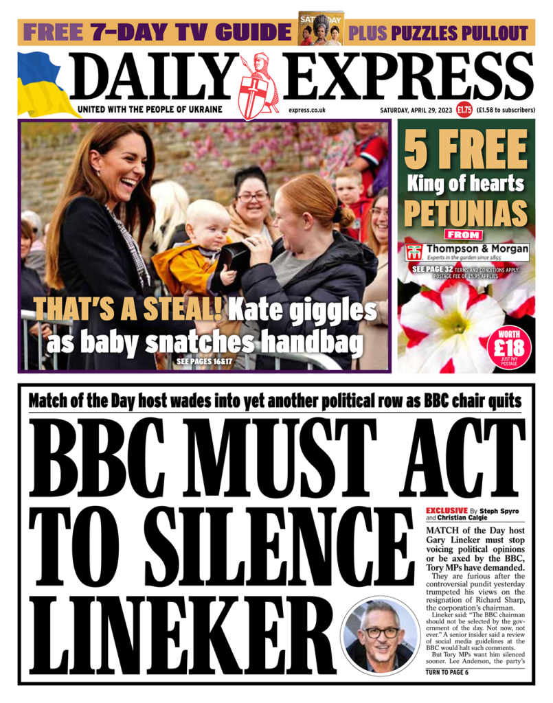 Daily Express Front Page 29th Of April 2023 - Tomorrow's Papers Today!