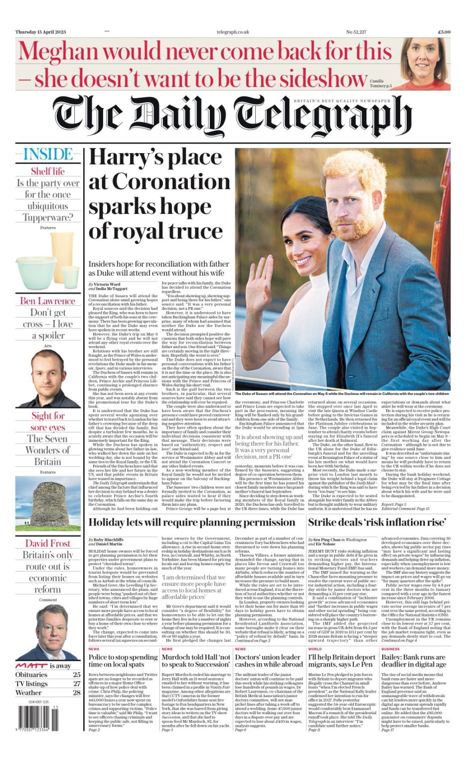 Daily Telegraph Front Page 13th Of April 2023 Tomorrows Papers Today
