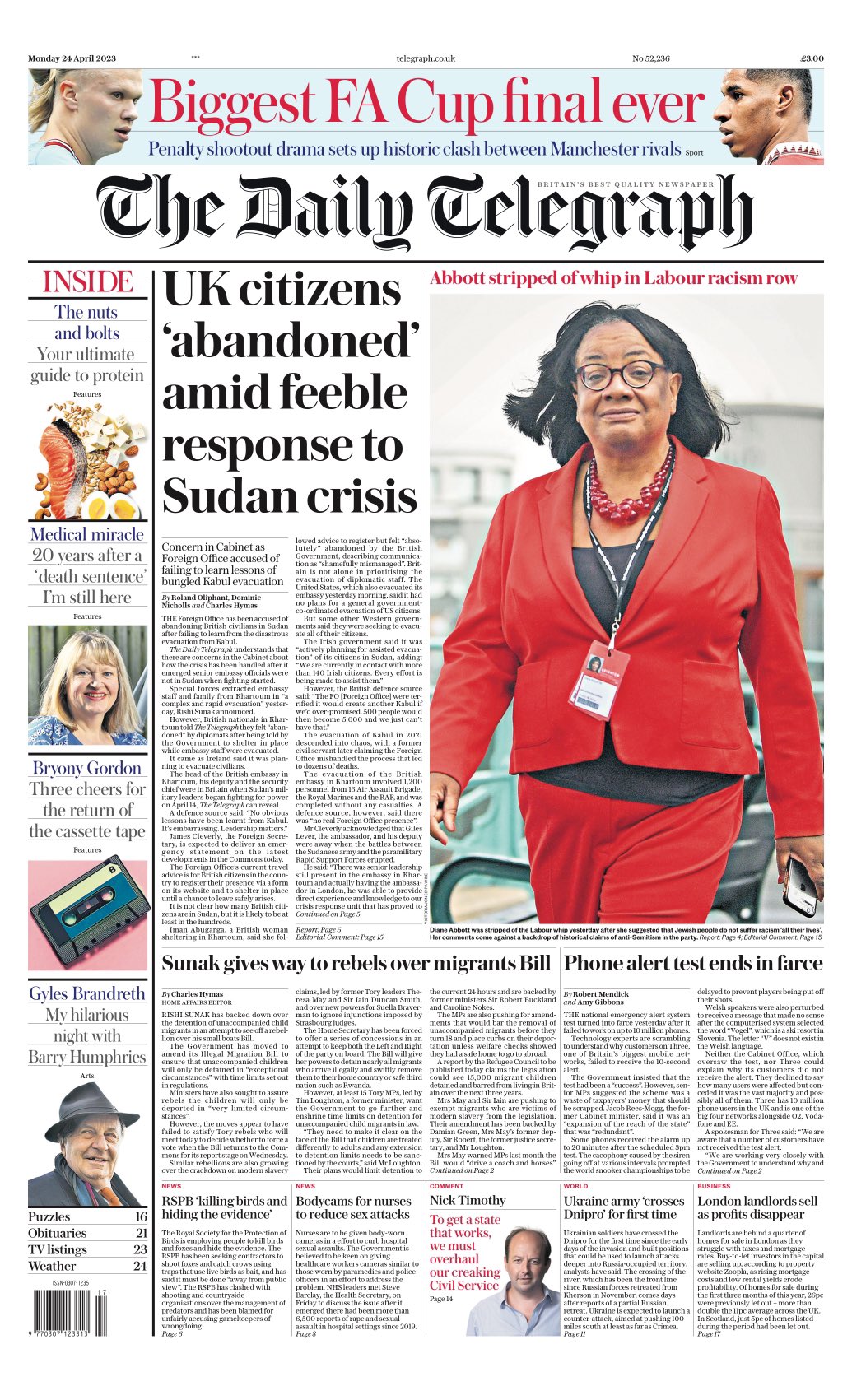 Daily Telegraph Front Page 24th Of April 2023 Tomorrow S Papers Today