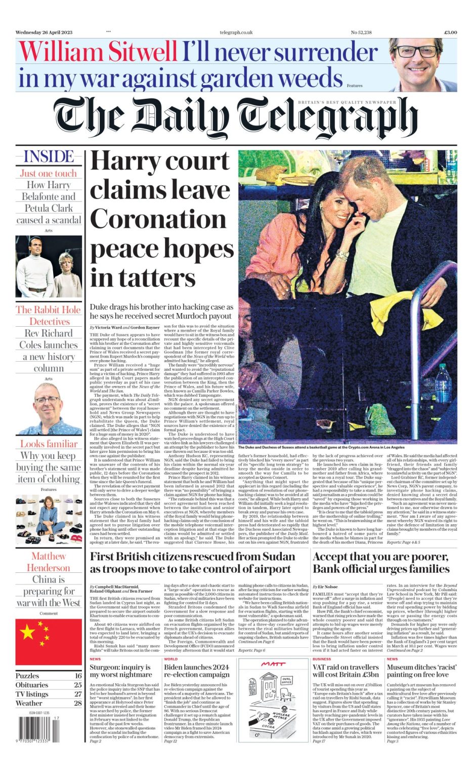 Daily Telegraph Front Page 26th of April 2023 Tomorrow's Papers Today!