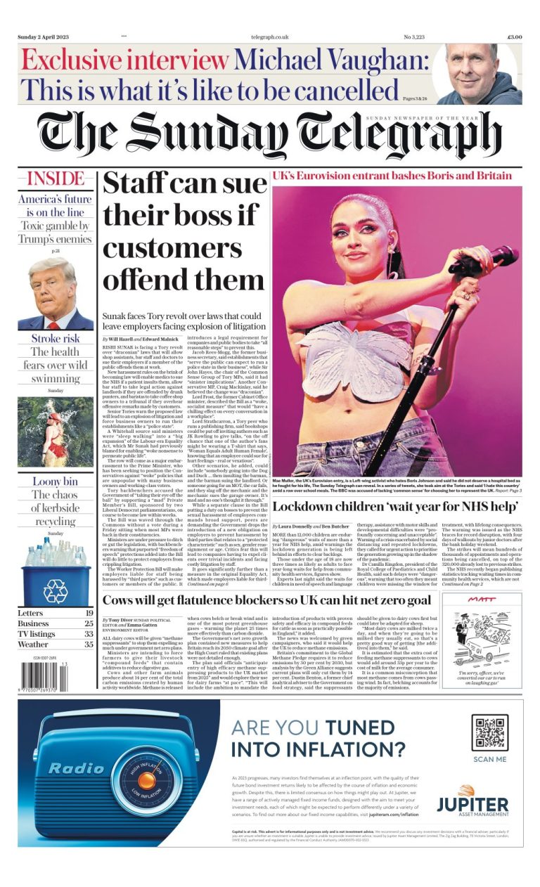 Sunday Telegraph Front Page 2nd of April 2023 - Tomorrow's Papers Today!