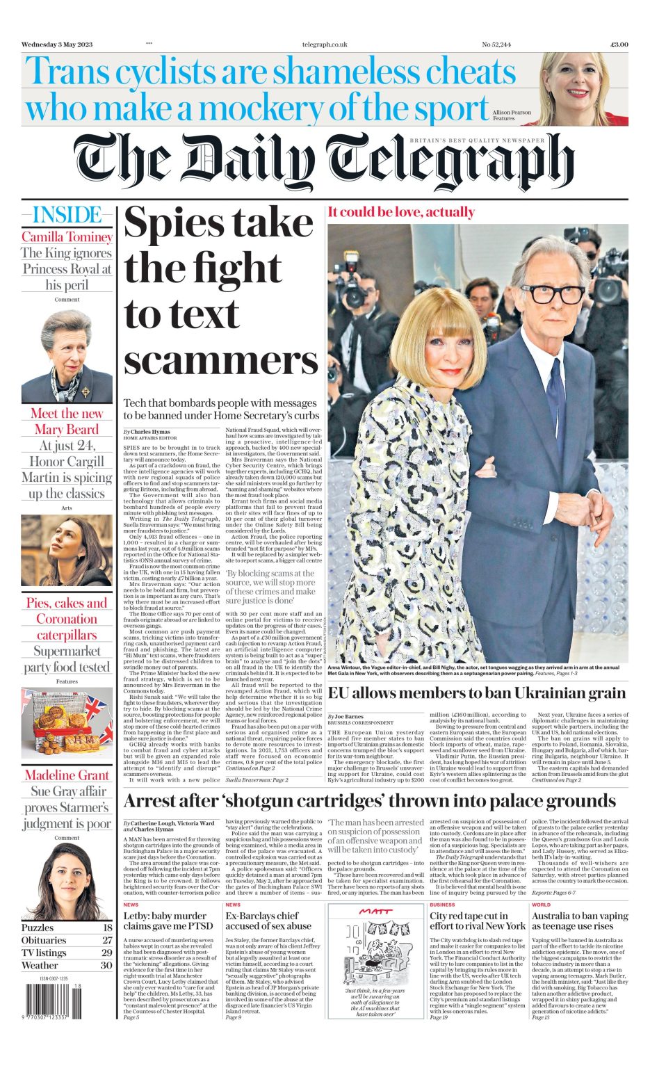 Daily Telegraph Front Page 3rd of May 2023 - Tomorrow's Papers Today!