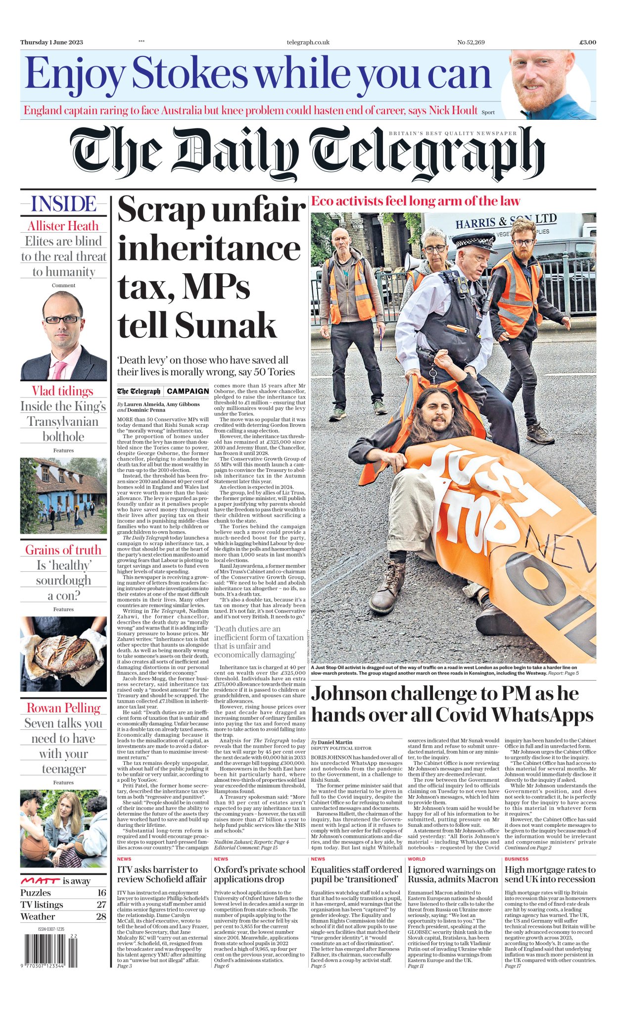 Daily Telegraph Front Page St Of June Tomorrow S Papers Today