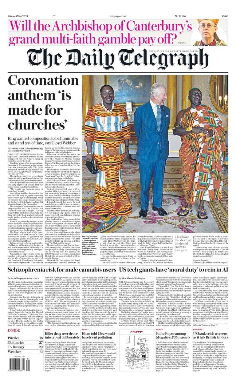 Daily Telegraph Front Page 5th of May 2023 - Tomorrow's Papers Today!