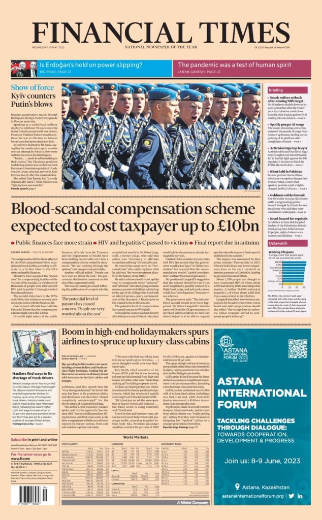 Financial Times Front Page 10th of May 2023 Tomorrow's Papers Today!