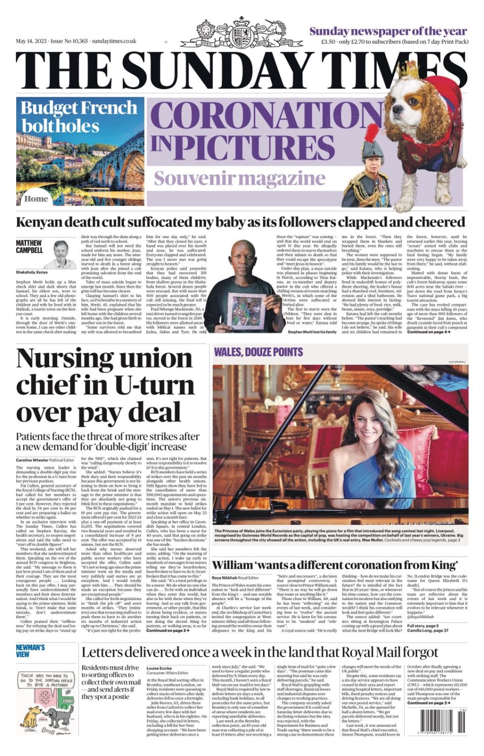 Sunday Times Front Page 14th of May 2023 - Tomorrow's Papers Today!