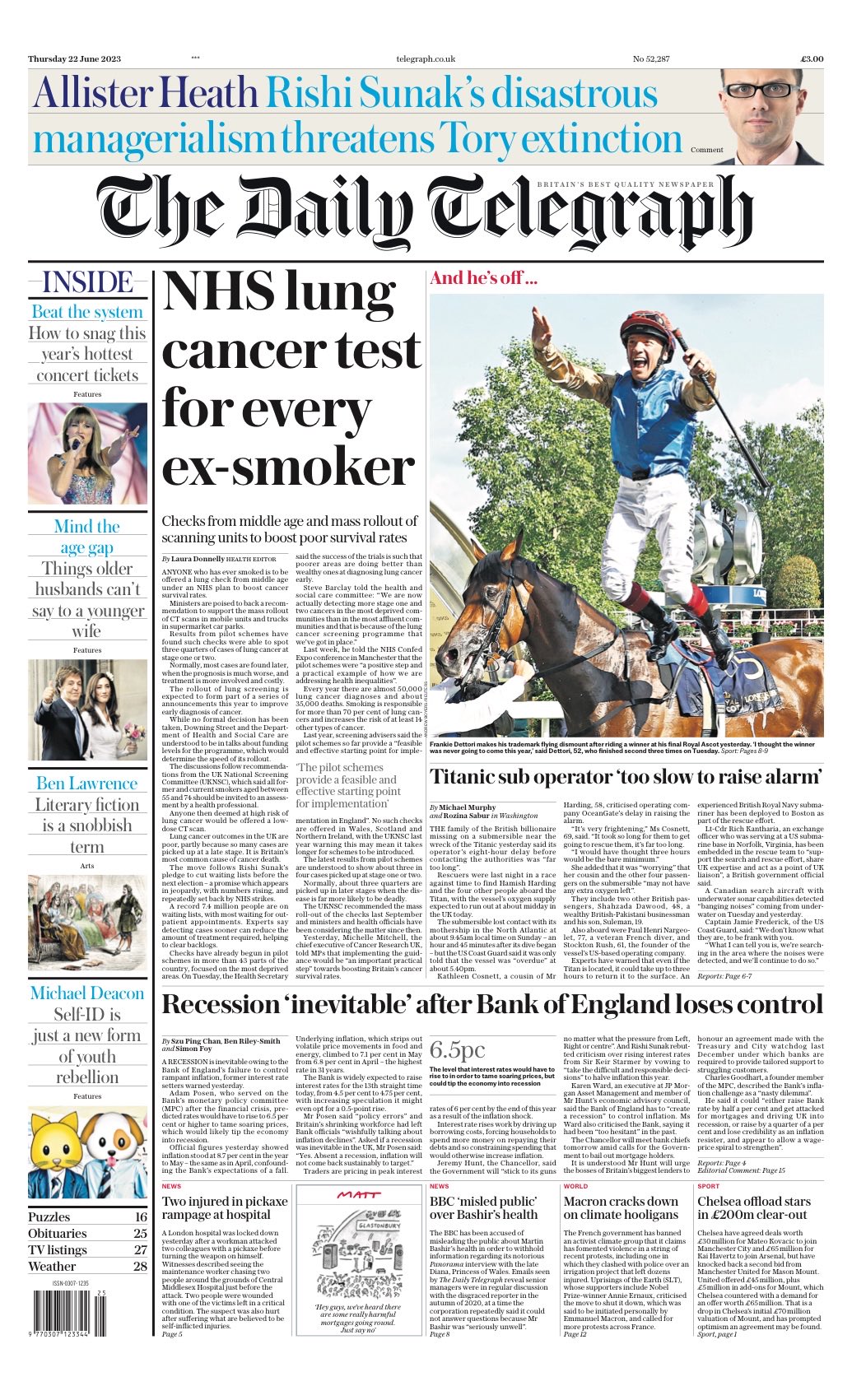 Daily Telegraph Front Page Nd Of June Tomorrow S Papers Today