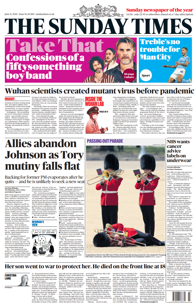 Sunday Times Front Page 11th Of June 2023 Tomorrow S Papers Today