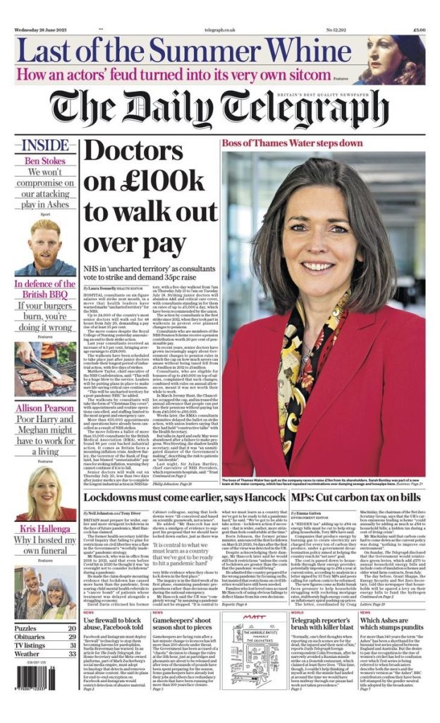 Daily Telegraph Front Page 28th Of June 2023 Tomorrows Papers Today 0166