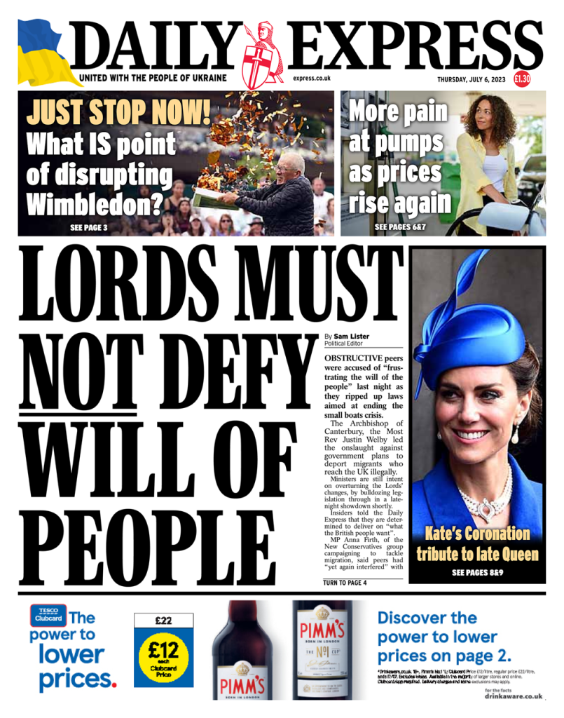 Daily Express Front Page 6th of July 2023 - Tomorrow's Papers Today!