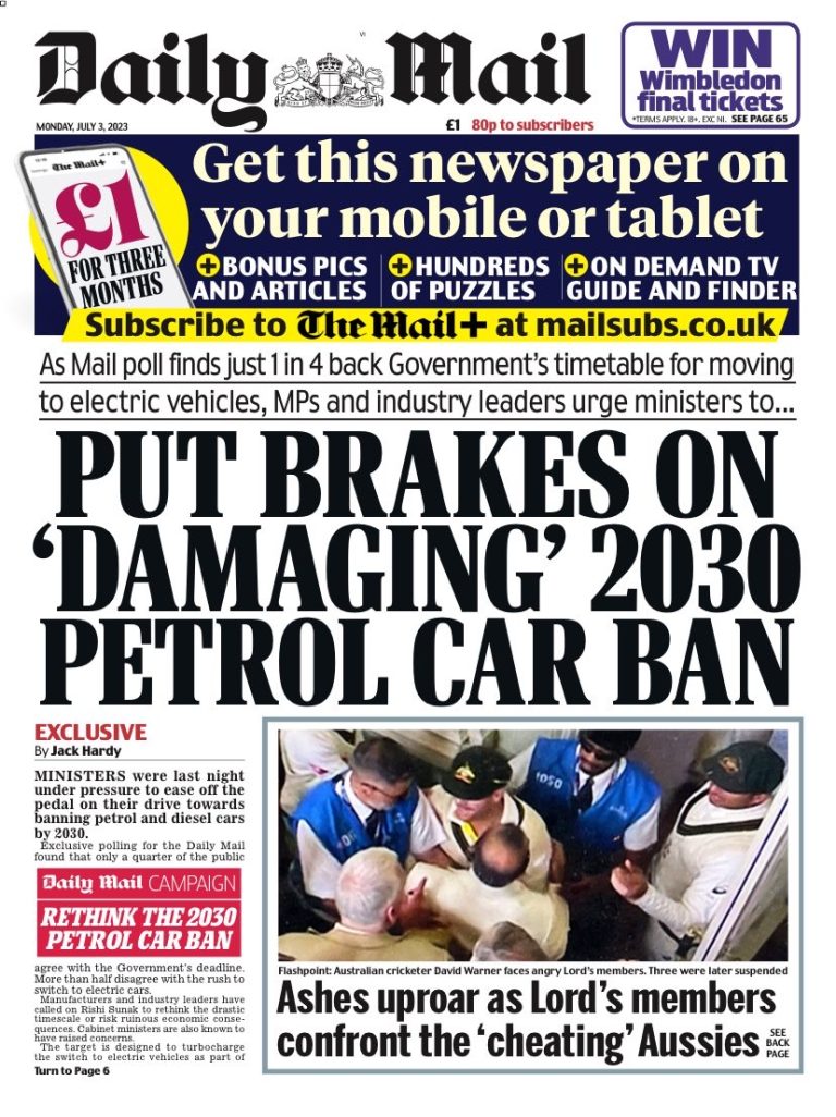 Daily Mail Front Page 3rd of July 2023 Tomorrow's Papers Today!