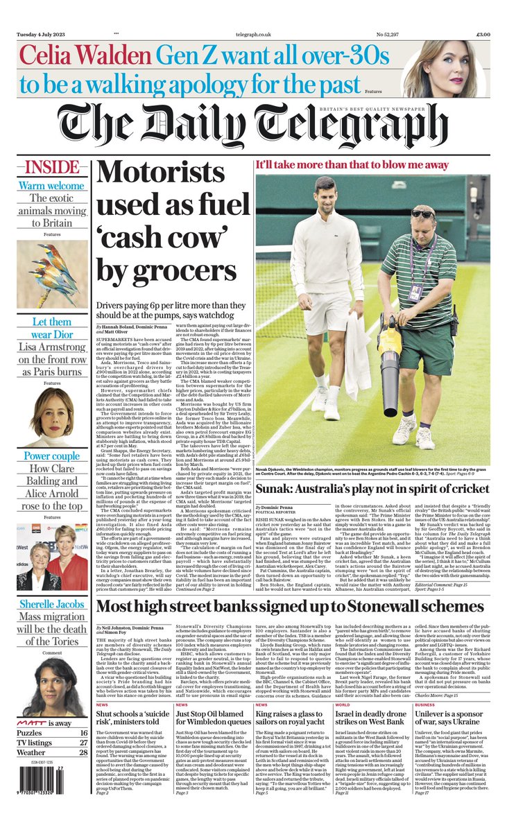 Daily Telegraph Front Page 4th Of July 2023 Tomorrows Papers Today 4584
