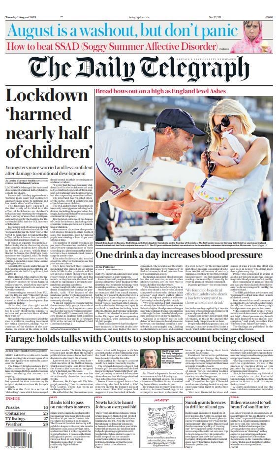 Daily Telegraph Front Page 1st Of August 2023 Tomorrows Papers Today