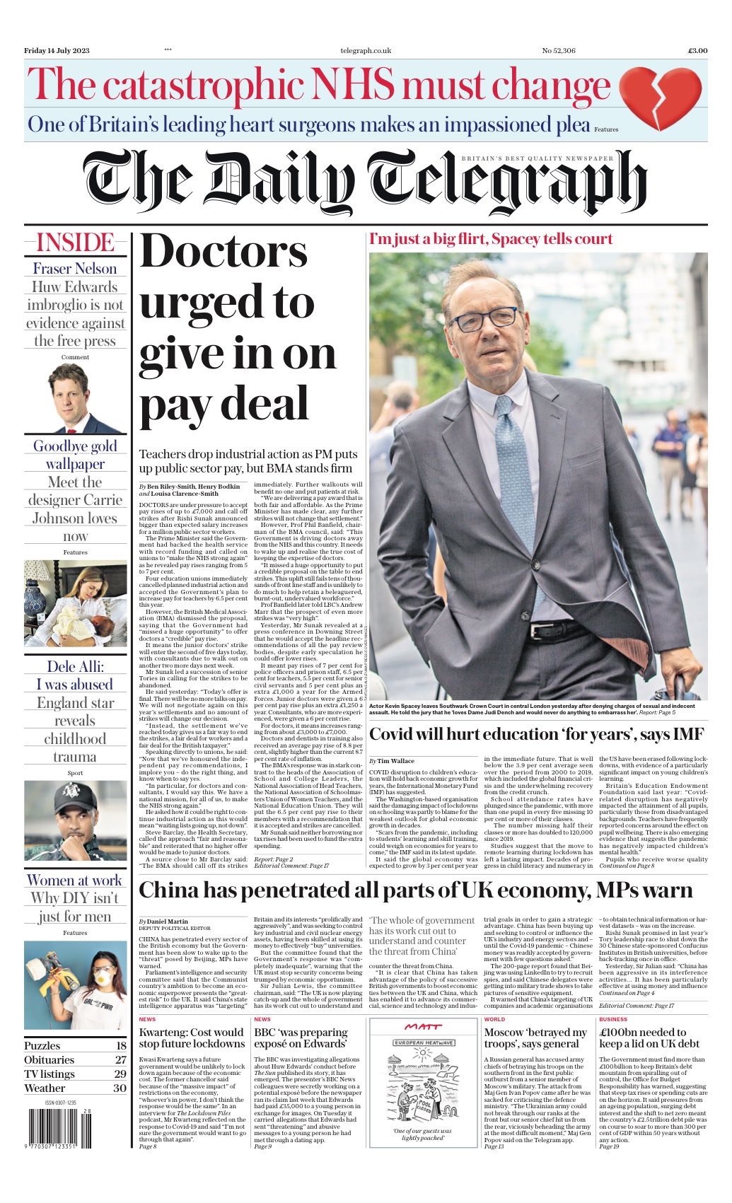 Daily Telegraph Front Page 14th Of July 2023 Tomorrows Papers Today 2195