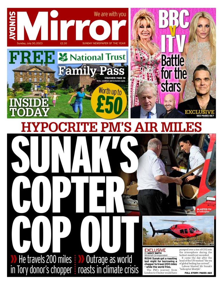 Sunday Mirror Front Page 30th Of July 2023 Tomorrows Papers Today