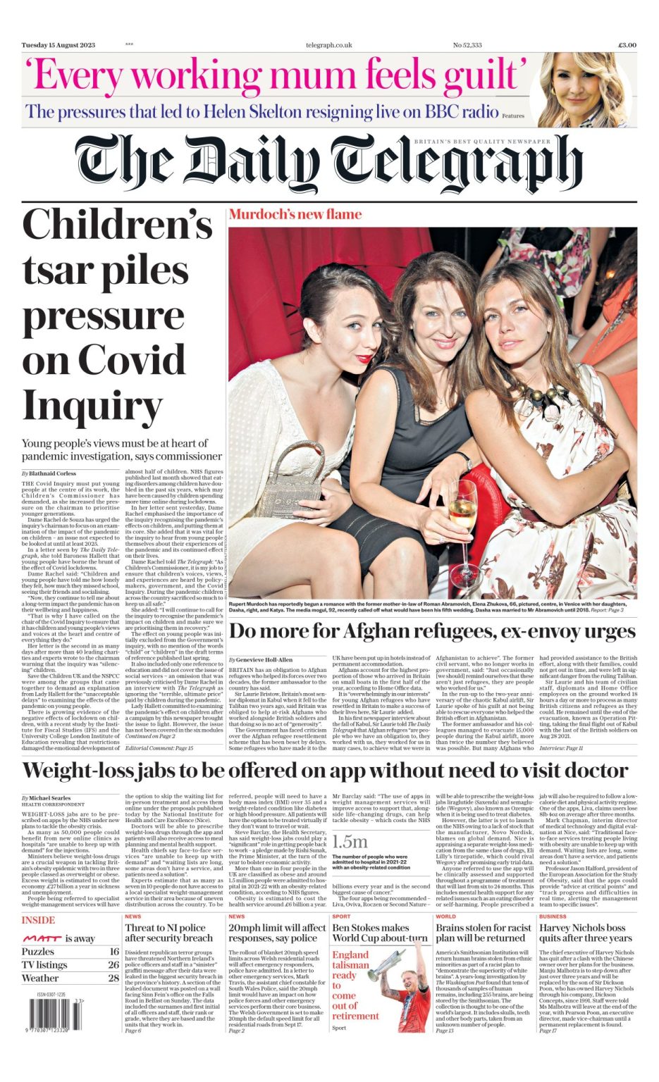 Daily Telegraph Front Page 15th of August 2023 Tomorrow's Papers Today!