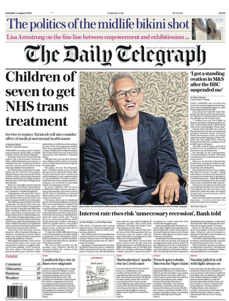 Daily Telegraph Front Page 5th Of August 2023 Tomorrows Papers Today 5540