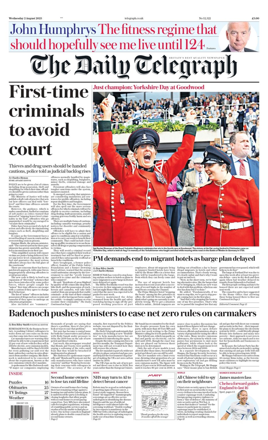 Daily Telegraph Front Page 2nd Of August 2023 Tomorrows Papers Today 