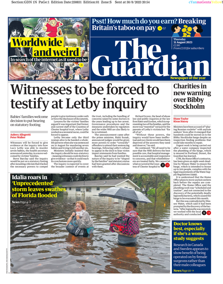 Guardian Front Page 31st Of August 2023 Tomorrows Papers Today 